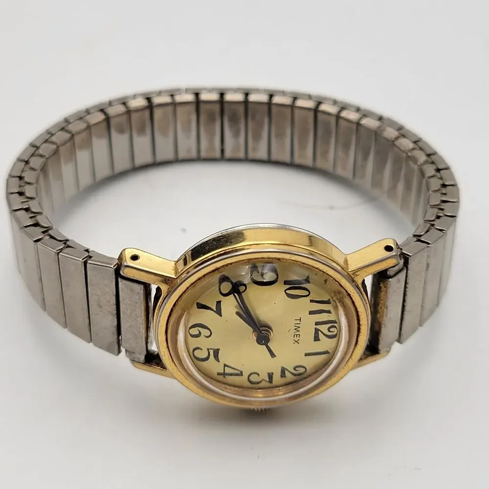 1977 Timex Gold Two Tone Wind-up Analog Women's Watch For Repair Or Parts Only